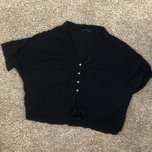 Black tie front crop top